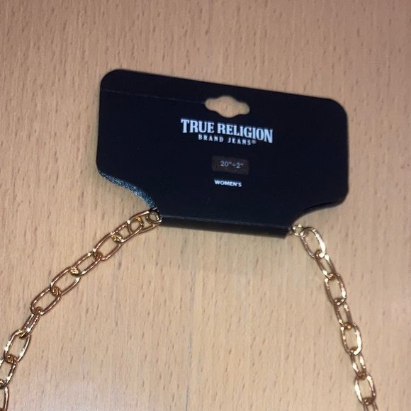 True Religion Rhinestone Horseshoe, Buddha, Padlock Chain Necklace Gold - Picture 6 of 7